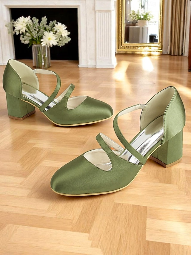 Green Women's Heels Satin – Jane Mary Elegant 1950s Block