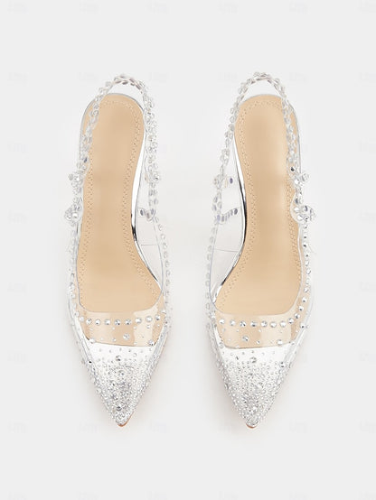 Rhinestone Heels Women's Toe Slingback Clear with Pointed