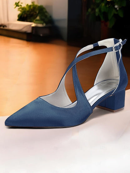 Ivory Women's Pointed Heels Satin Block Elegant Toe -