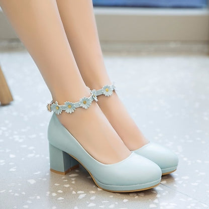Shoes with Flower Block Ankle White Girls' Daisy Heel