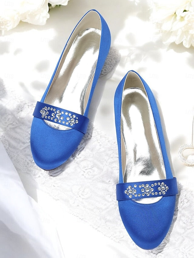 Satin with Heels Kitten Rhinestone Blue Women's