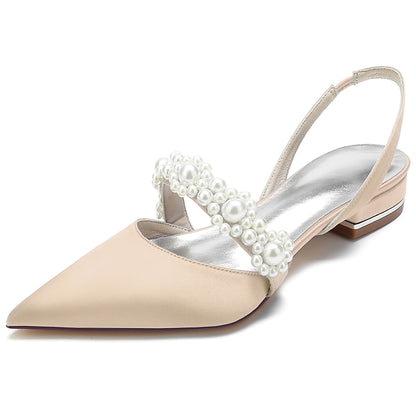 Shoes Elegant with Pearl Women's White Satin