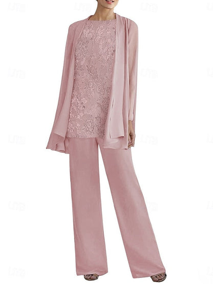 Dress Pantsuit 3 Crew the of Elegant Neck Piece Mother Bride