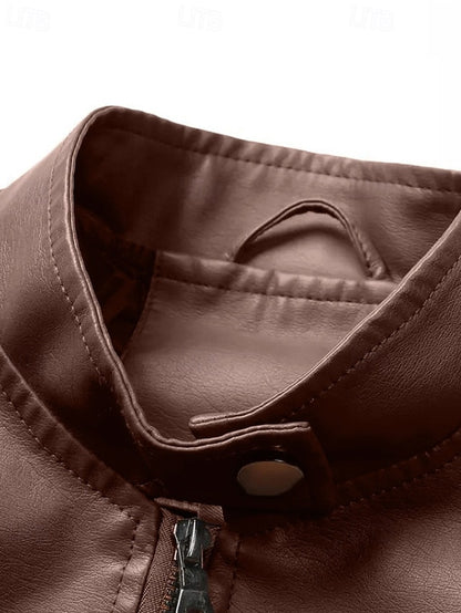 Pocket Women's Leather Faux Zipper Jacket Comfortable