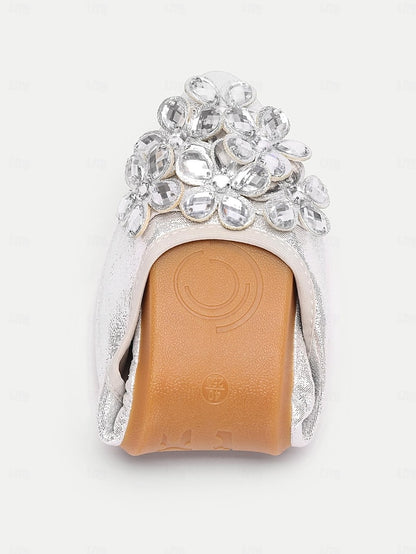 Flats with Women's Silver Foldable Rhinestone