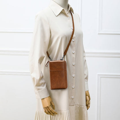 with Zipper Wallet Vintage Faux Crossbody Leather Women's