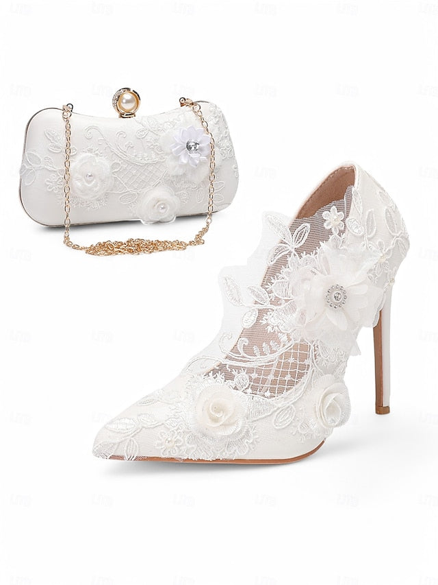with Floral Shoes Embellishments Wedding Lace White