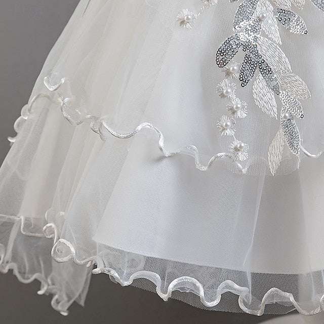 Kids Dress Flower Sleeve Girls' Party Wedding Floral Short