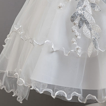 Kids Dress Flower Sleeve Girls' Party Wedding Floral Short