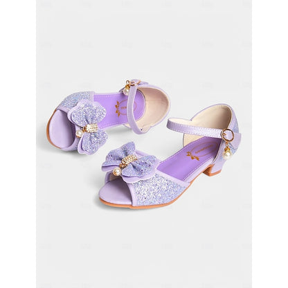 Glitter Purple Bow Accent Pearl Girls' Sandals with