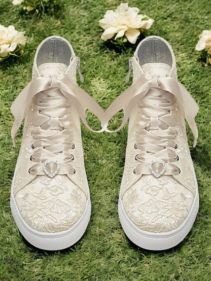 Satin Sneakers Women's Ivory Lace Wedding Ribbon Laces with
