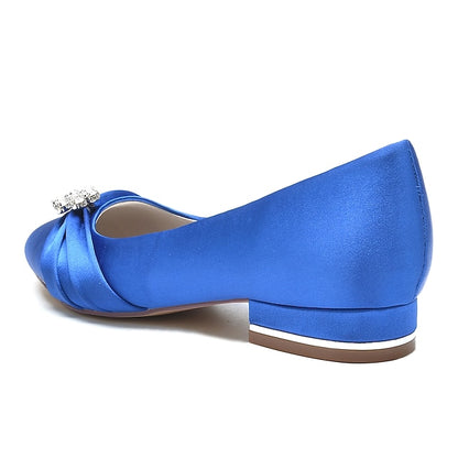 Blue Wedding with Women's Light Satin Rhinestone Flats