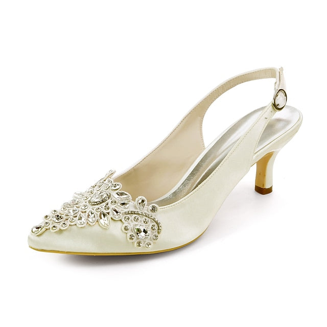 Slingback Crystal Beige Women Heels with - for Embellishment