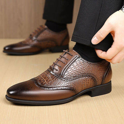 Crocodile Faux – Brown Oxford Pattern Leather Men's Shoes