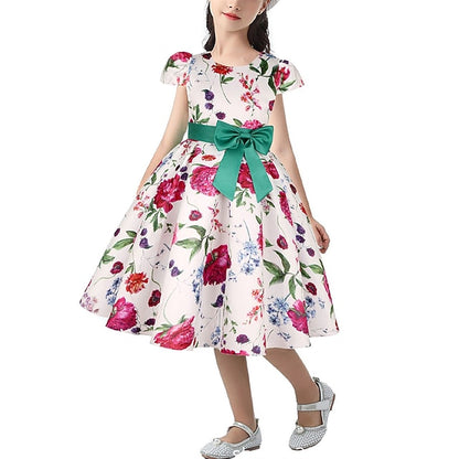 Flower Girls' Short Dress Sleeve Kids Party Floral