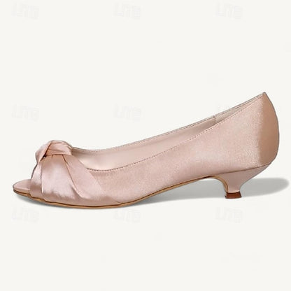 Pink - Heels Elegant Peep-Toe Blush Kitten Women's Satin