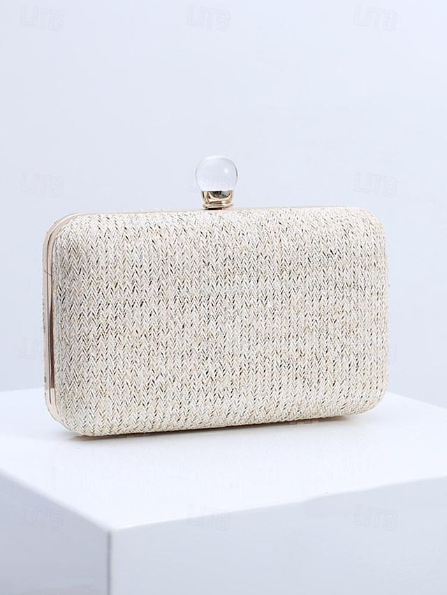 Purse - with Elegant Stylish Straw Clasp Pearl Clutch