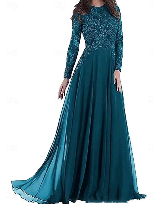 Floor the Party Bride Neck A-Line Elegant Dress Crew of Mother