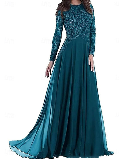 Floor the Party Bride Neck A-Line Elegant Dress Crew of Mother