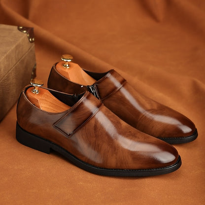 Leather Loafers Shoes Brown Slip-On Business Men's