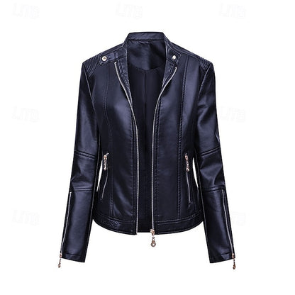 Women's Zipper Comfortable Leather Faux Jacket Pocket