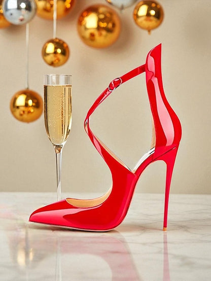 Purple Women's - Leather Strappy Heels Patent Stiletto