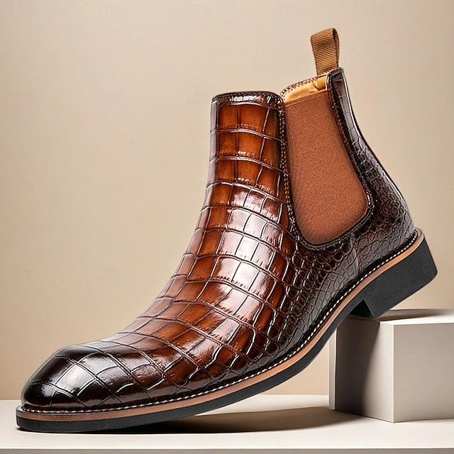 Chelsea – Brown Slip-On Men's Pattern Crocodile Boots