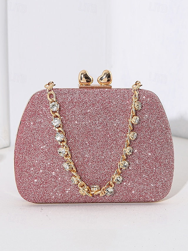 Glitter Evening Green Clutch Rhinestone with Sage Women's