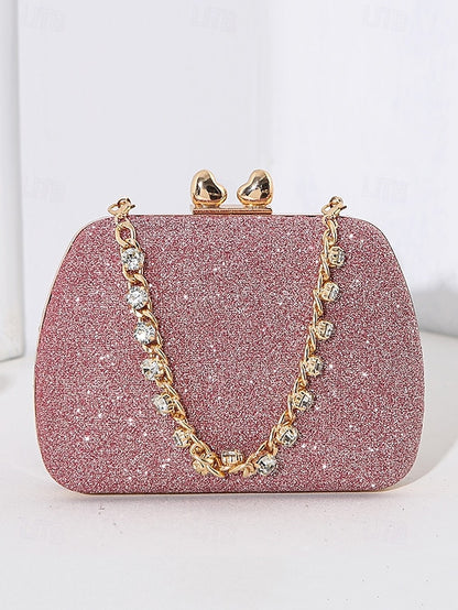 Glitter Evening Green Clutch Rhinestone with Sage Women's