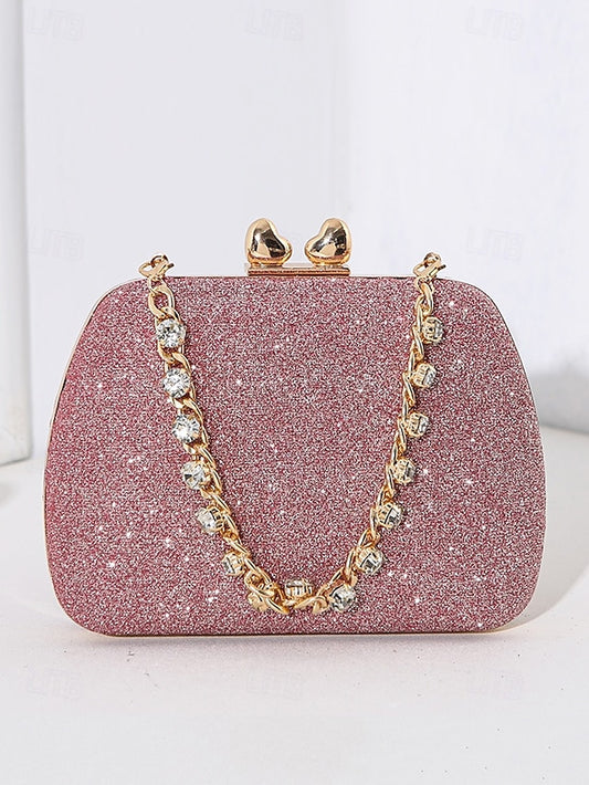 Glitter Evening Green Clutch Rhinestone with Sage Women's