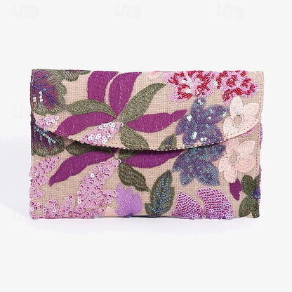 Floral Handheld Embroidered Clutch Bag Evening Women's -