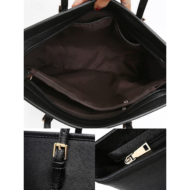 Faux Brown Leather Large Bag Classic Women's Tote -