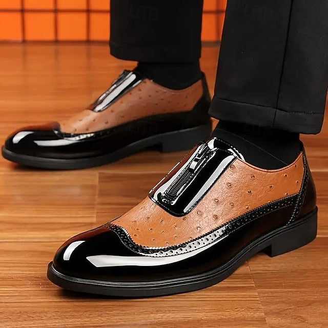 Tan and Black with Colorblock Shoes Patent Formal Men's