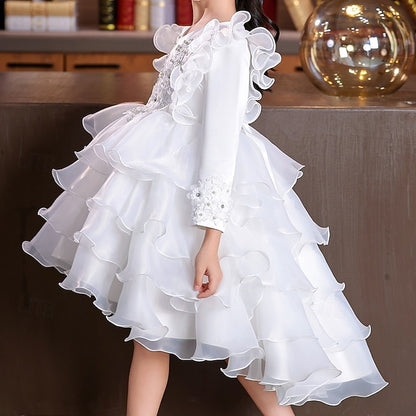 Girls' Dress Party Flower Wedding Special Sleeve Kids Long