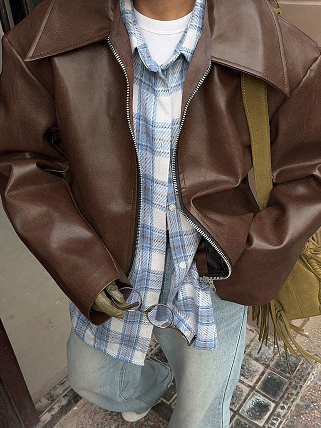 Comfortable Pocket Leather Women's Warm Faux Jacket Zipper