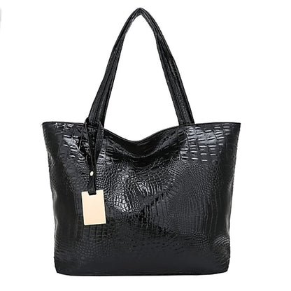 Bag Faux Large Tote Embossed Women's Croc Silver | Capacity