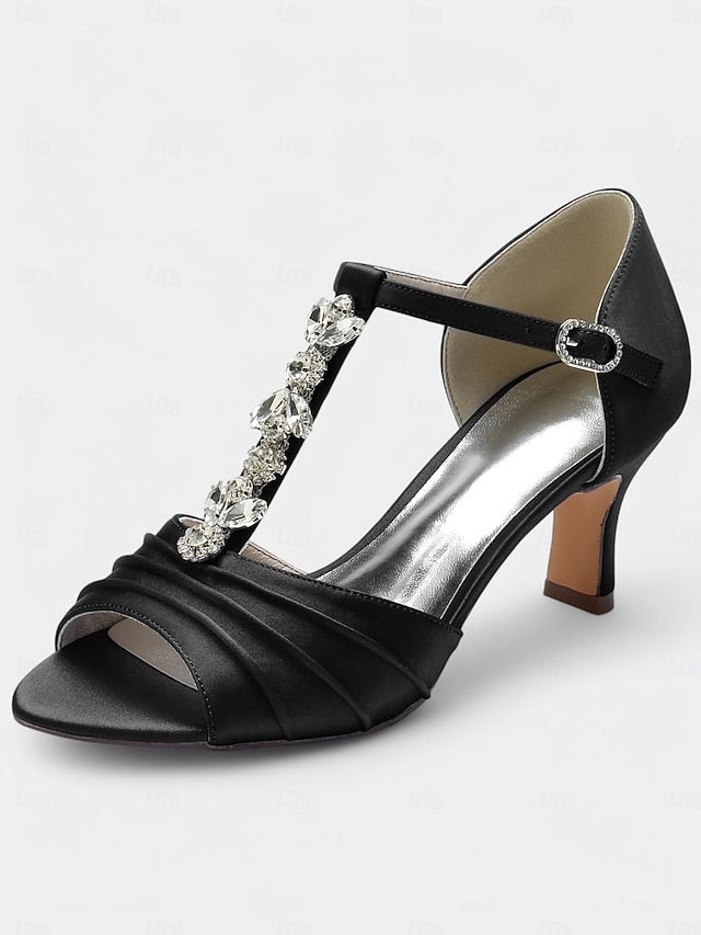 Crystal Bridal Open-Toe with Detail Heels Satin White –