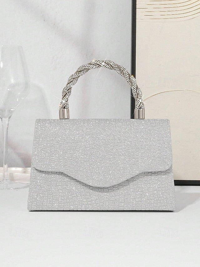 Handbag Silver Handle Rhinestone – with Women's Glitter