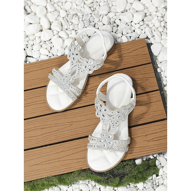 Rhinestone – Flat Boho Silver Sandals Women's T-Strap