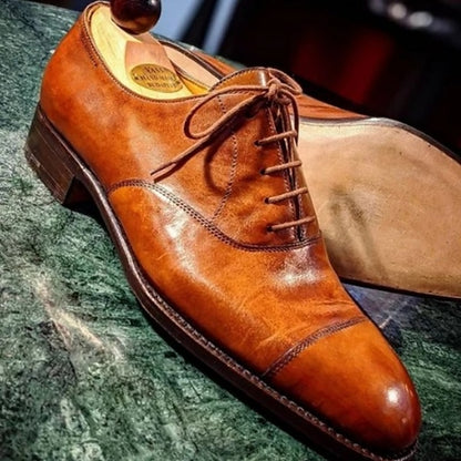 Classic Oxford Men's Faux Shoes Cap – Leather Brown
