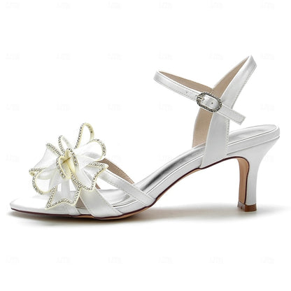 – Detail Heel Sandals with Bridal Kitten Luxury Bow Rhinestone
