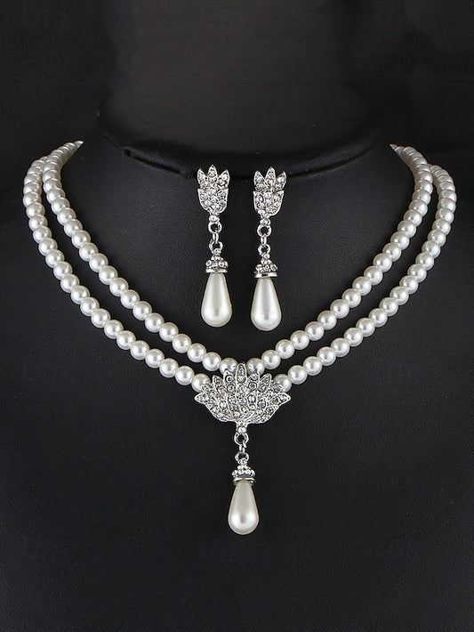 Pearl Set Necklace Double-Layer Bridal – Jewelry Elegant