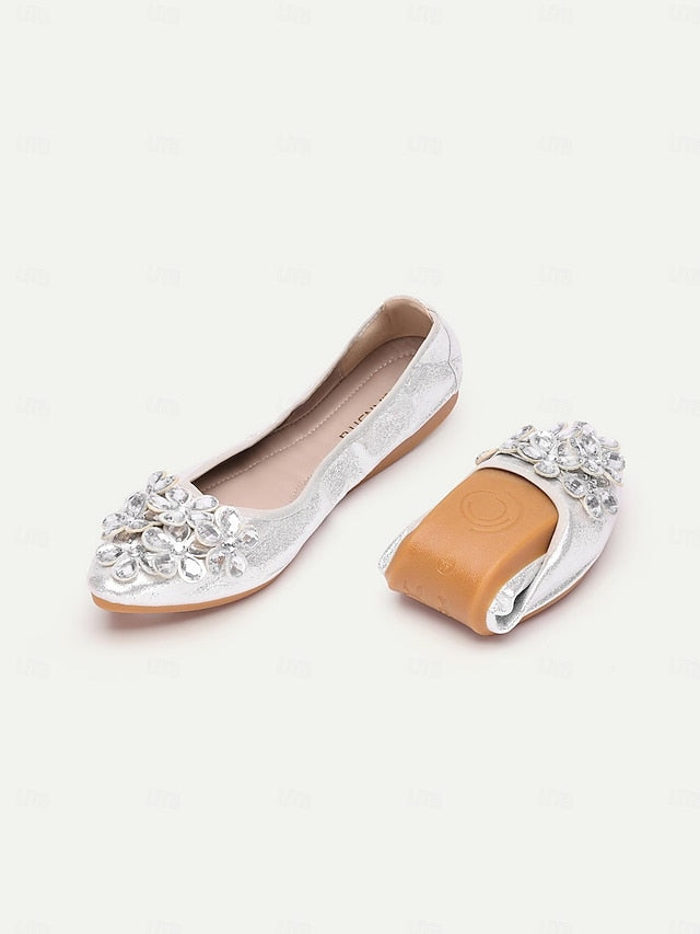 Flats with Women's Silver Foldable Rhinestone