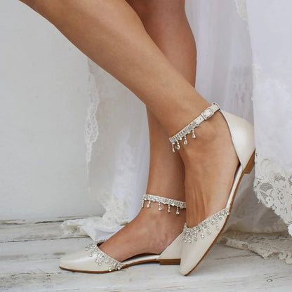 White Wedding Women's Elegant Flats with – Bridal Shoes
