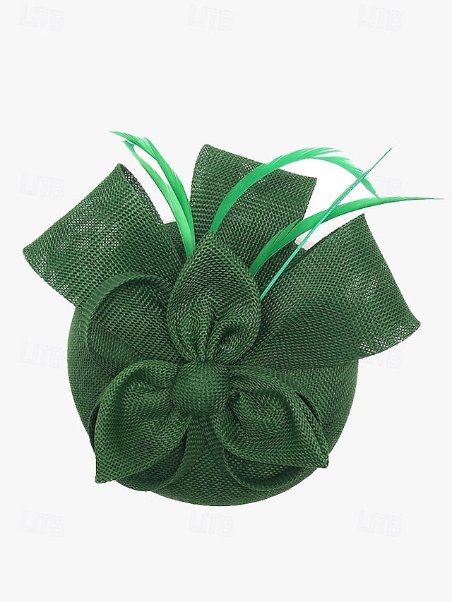 and Feather with Hat Fascinator Bow Accents Women's Green