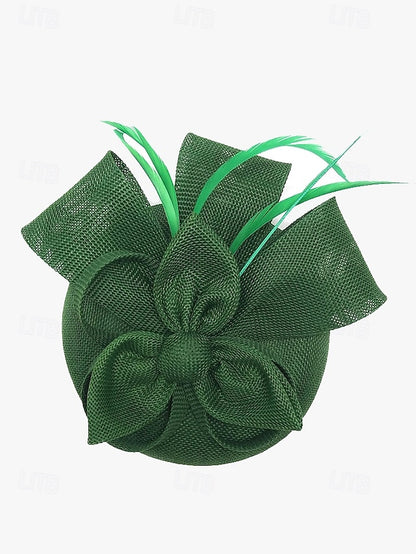 and Feather with Hat Fascinator Bow Accents Women's Green