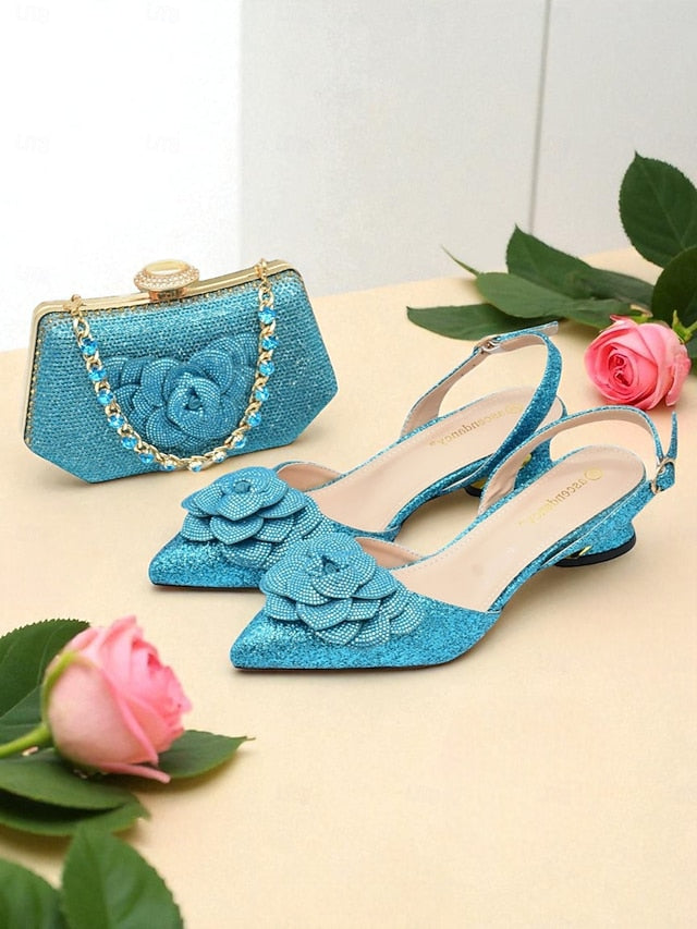 Glitter Evening and Slingback Matching Women's Clutch Heels