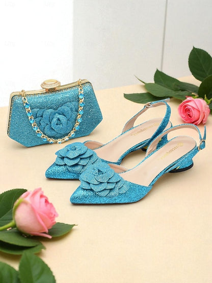 Glitter Evening and Slingback Matching Women's Clutch Heels