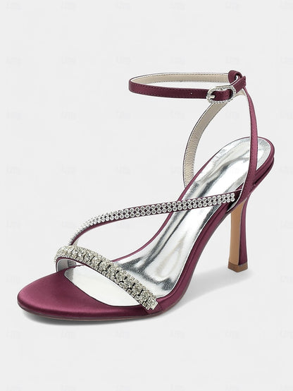 Sophisticated Satin Champagne – Rhinestone Heels Strappy