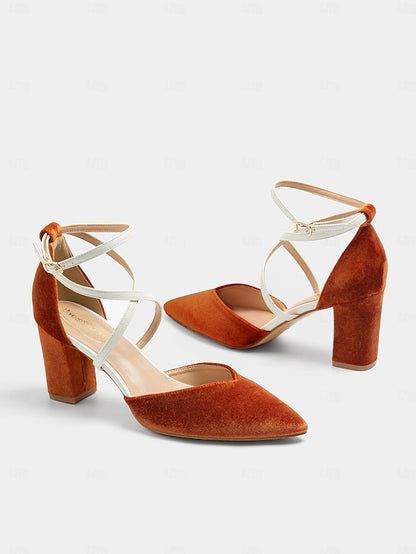 Ankle Chic - Elegant Strap Suede Heels Women's Two-Tone